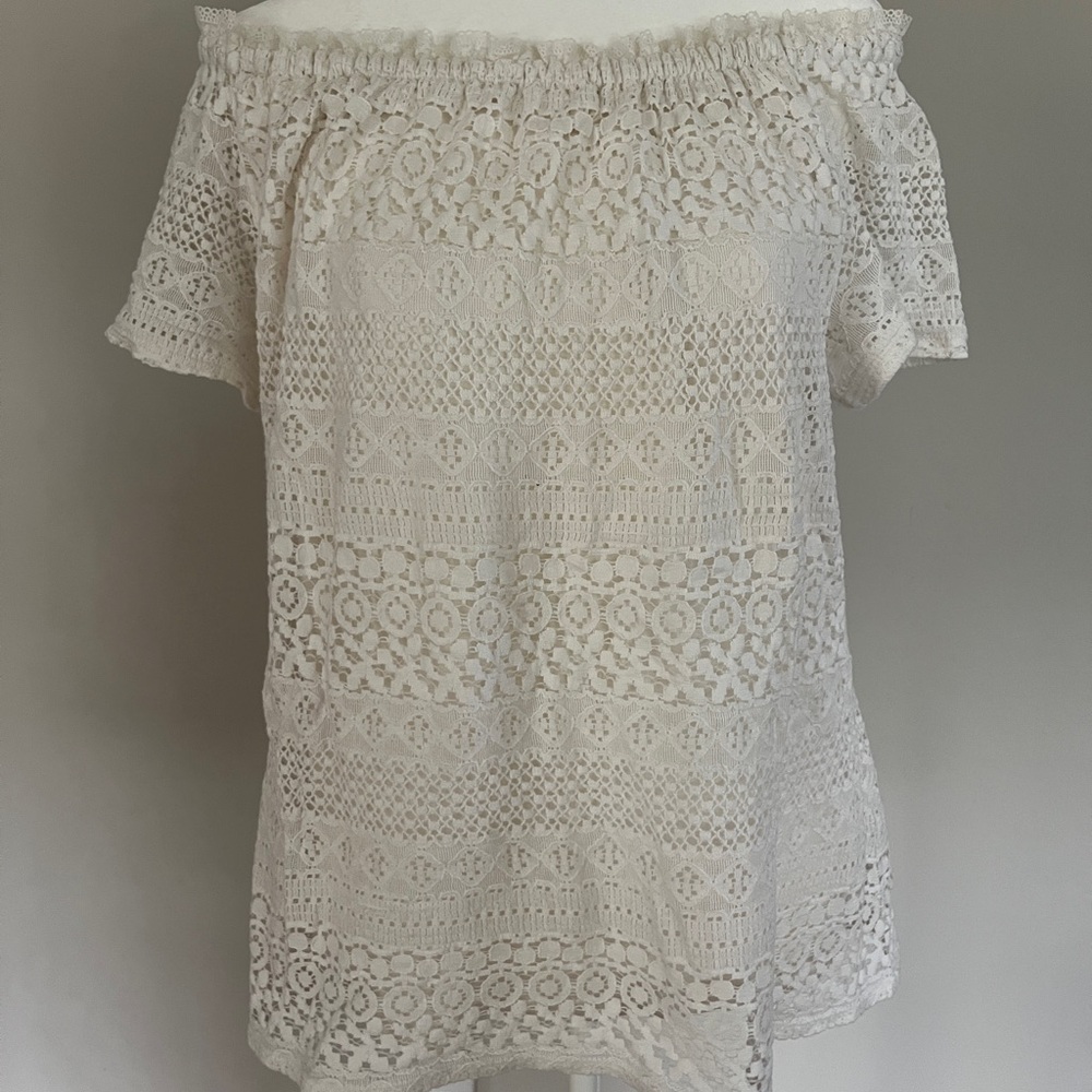 White House Black Market, Off-Shoulder Lace Top